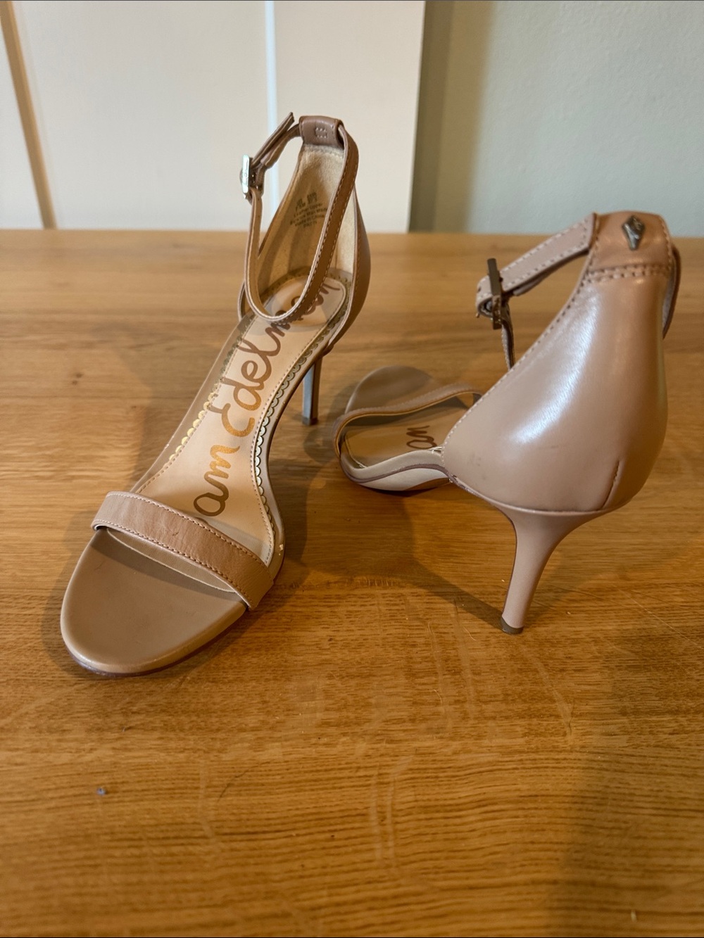 Sam Edelman Nude Leather Ankle-Strap Stiletto Heels